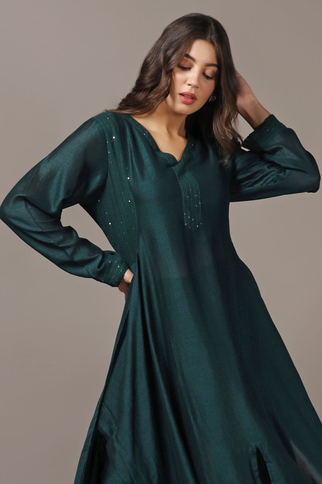 Teal Green Asymmetrical Kurta Set