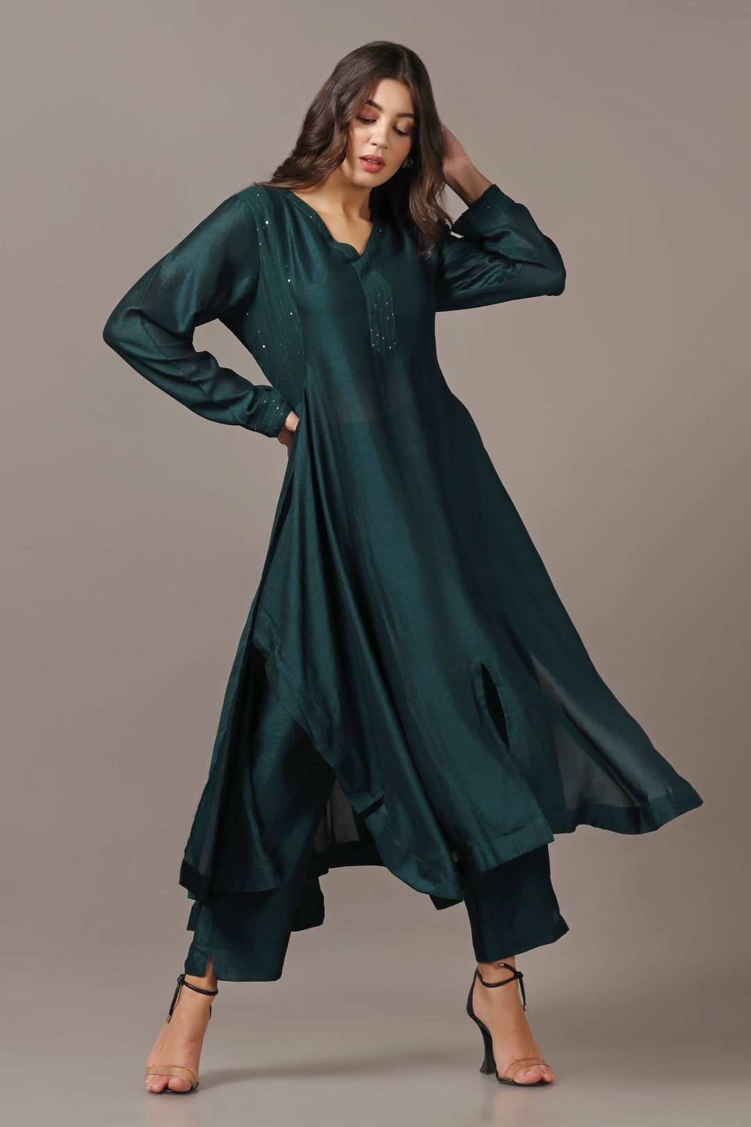 Teal Green Asymmetrical Kurta Set