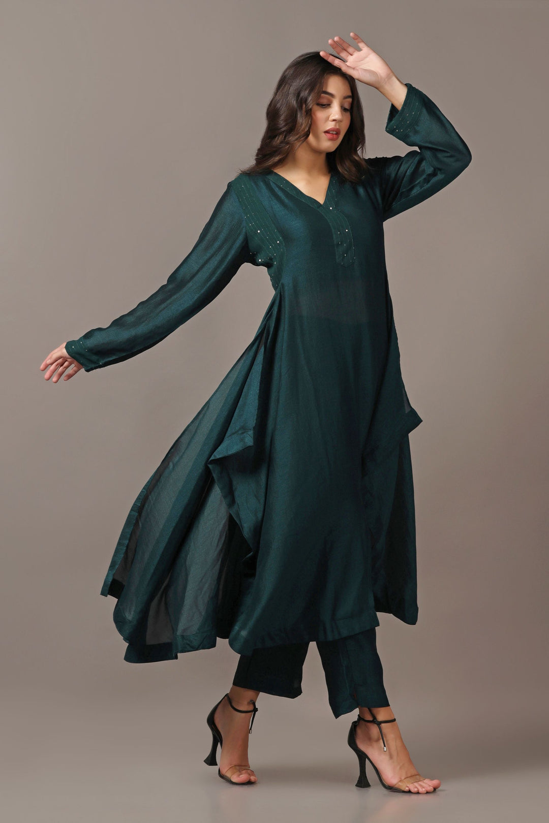 Teal Green Asymmetrical Kurta Set