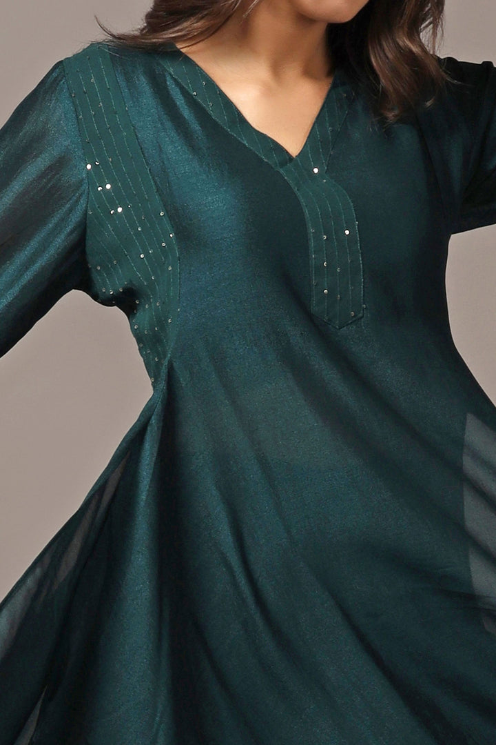 Teal Green Asymmetrical Kurta Set