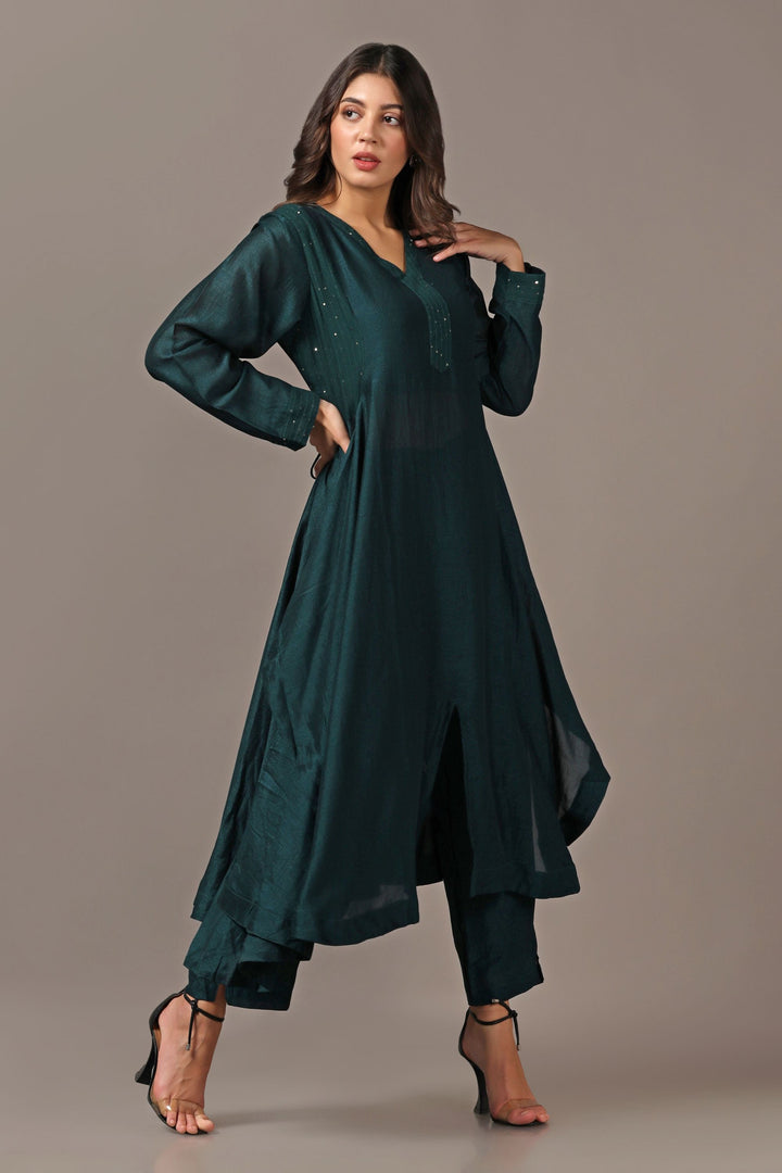 Teal Green Asymmetrical Kurta Set