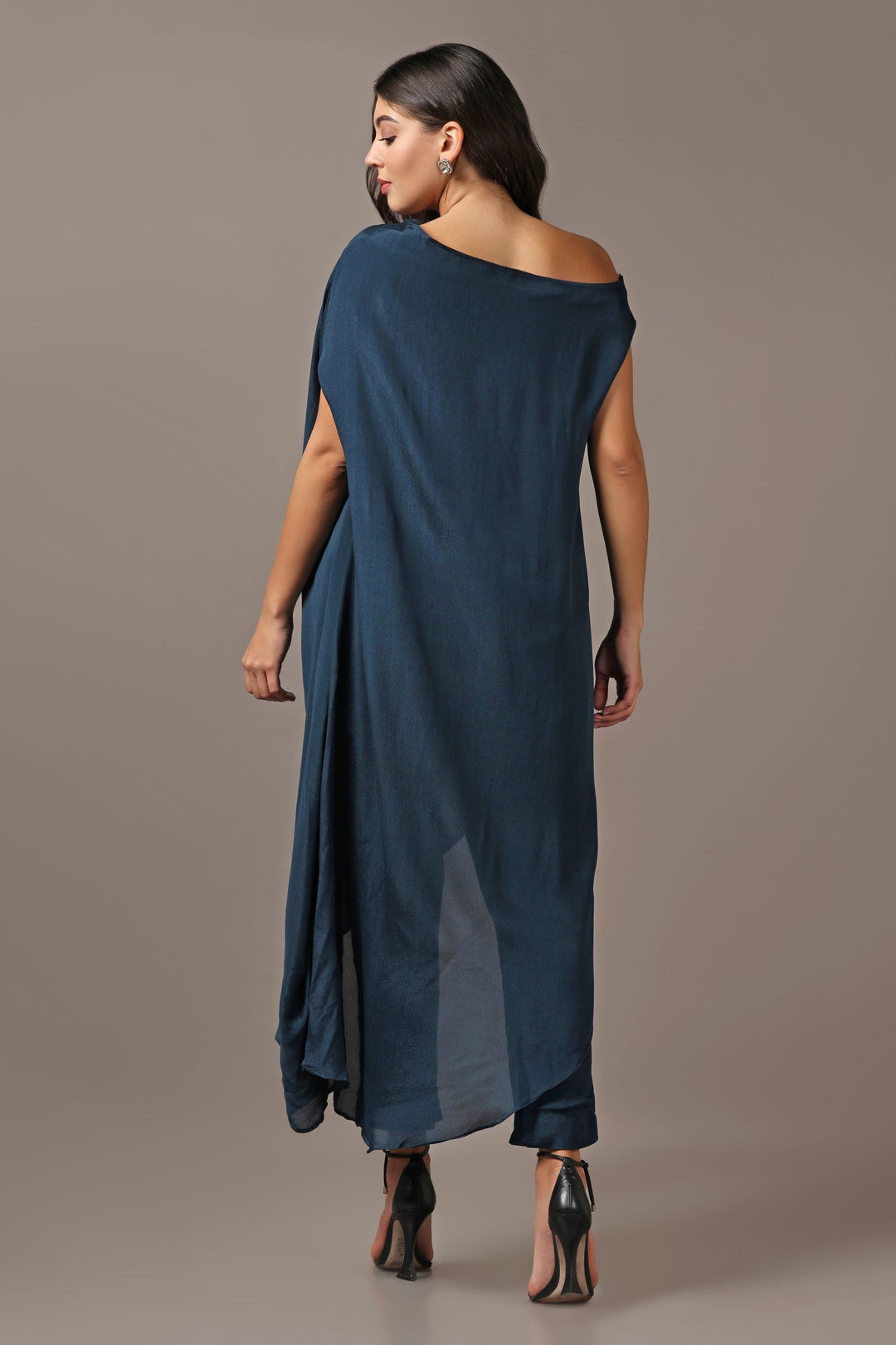 Teal One Shoulder Drape Top with Pants