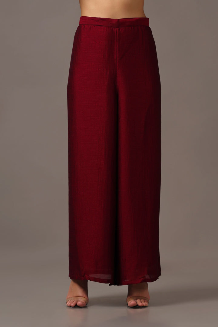 Maroon Asymmetrical Top with Flared Pants