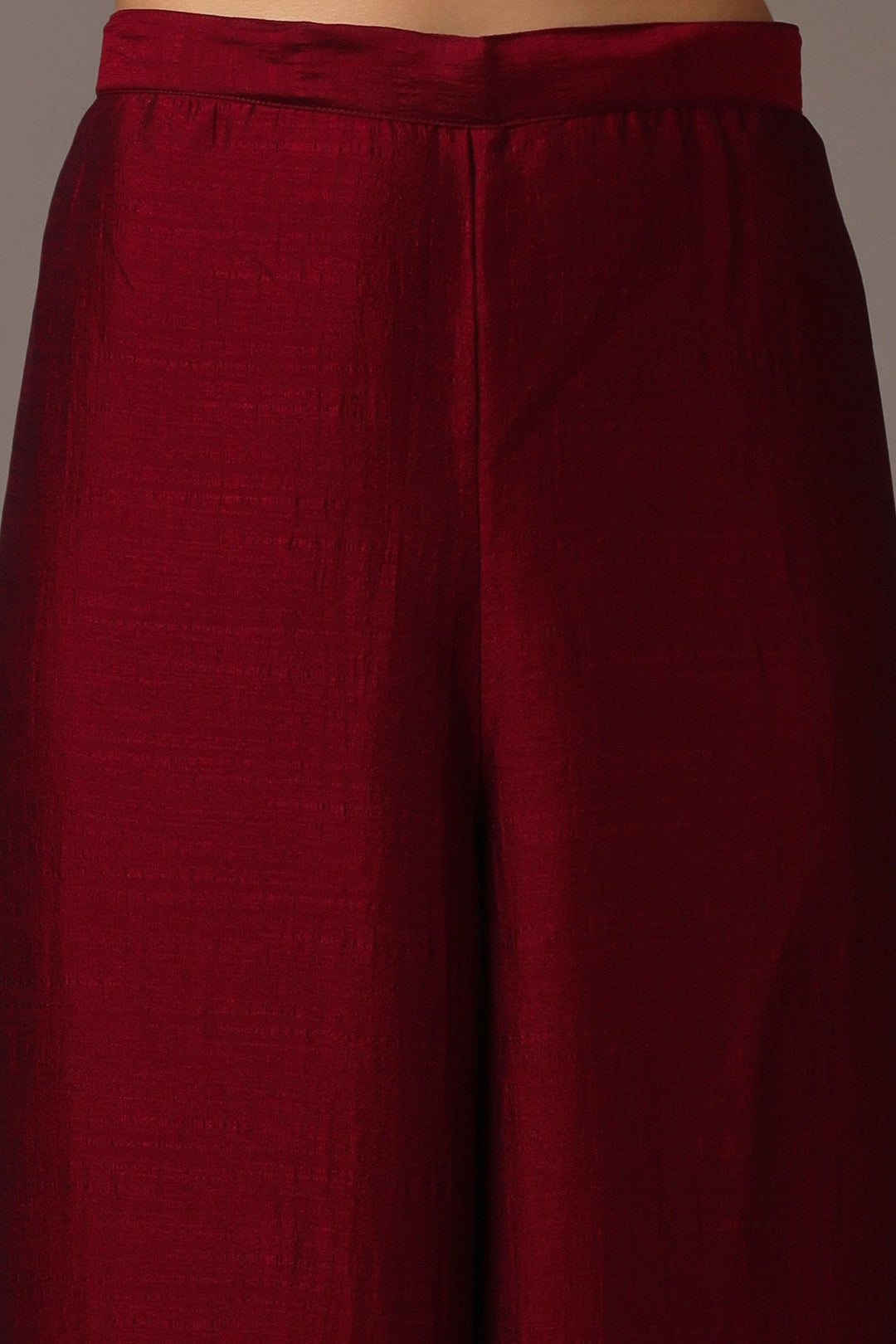 Maroon Asymmetrical Top with Flared Pants