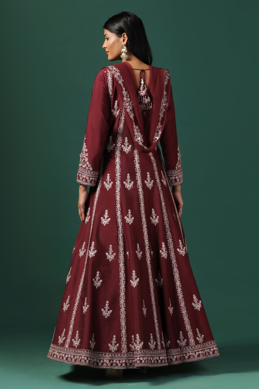 Maroon Embroidered Anarkali with Dupatta