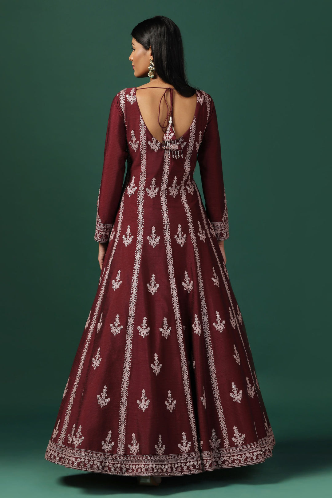 Maroon Embroidered Anarkali with Dupatta