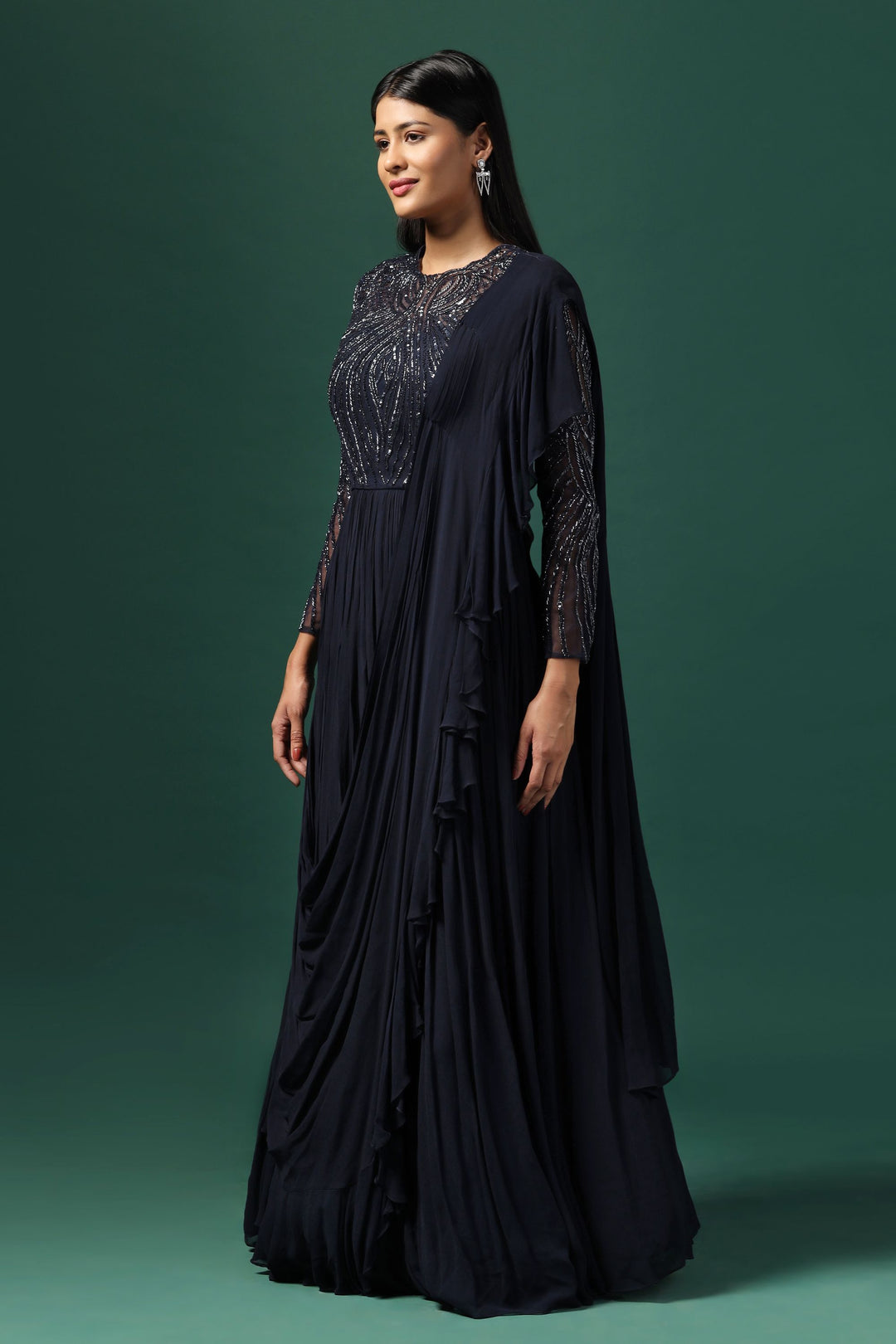 Navy Blue Embroidered Gown