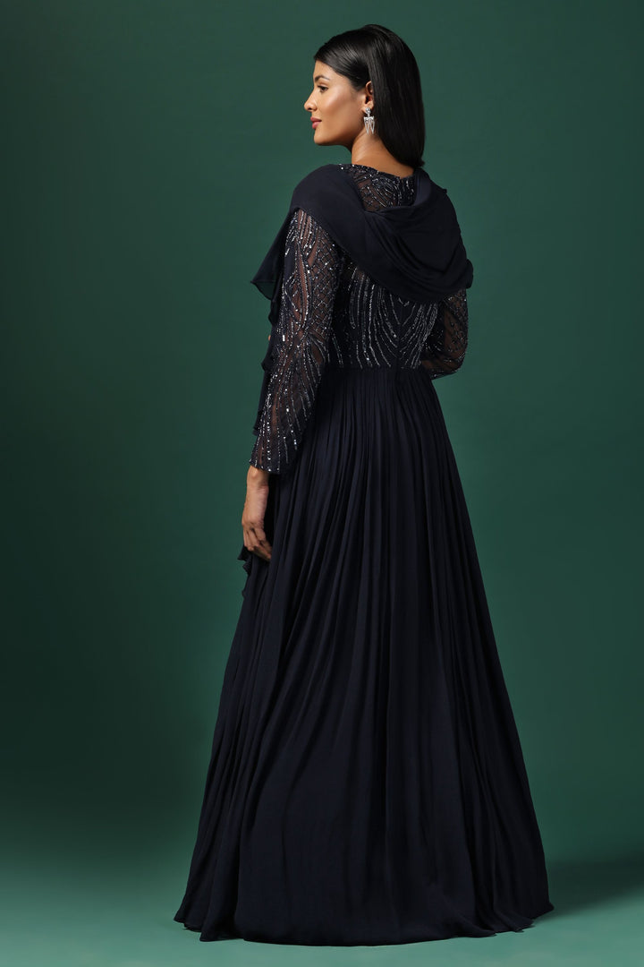 Navy Blue Embroidered Gown