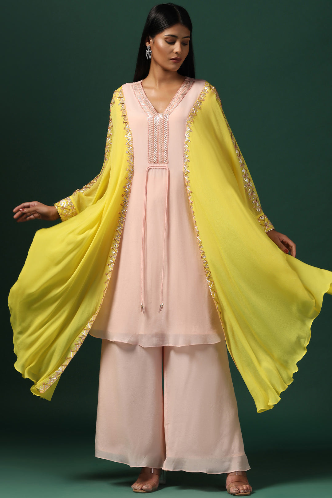 YELLOW & PINK KAFTAN SET WITH PANTS