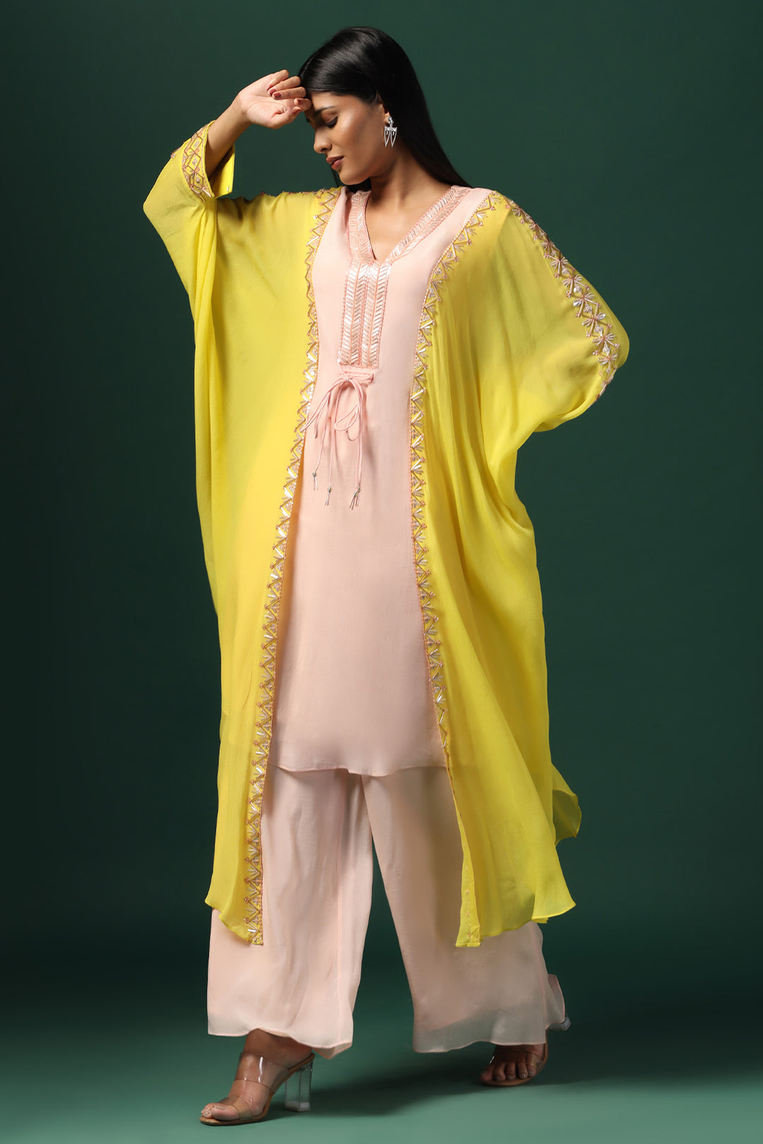 YELLOW & PINK KAFTAN SET WITH PANTS