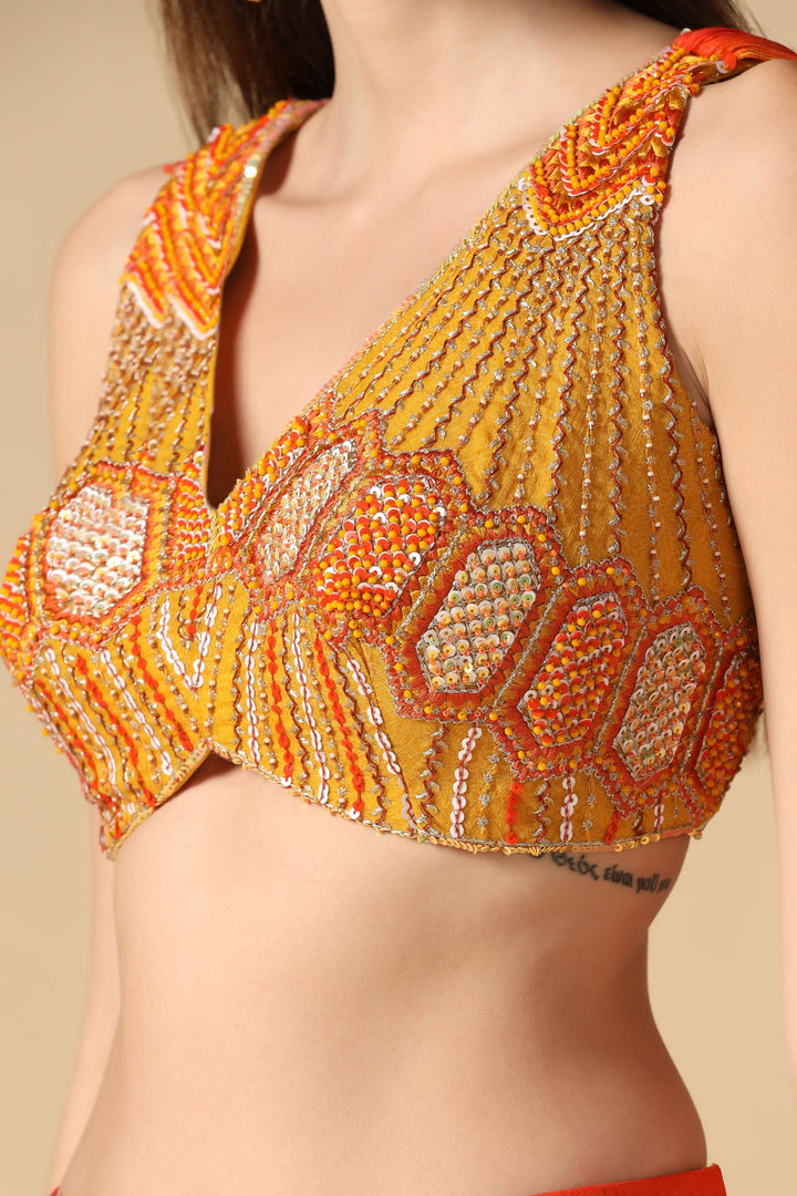 Yellow & Orange Embroidered Ombre Lehenga Set