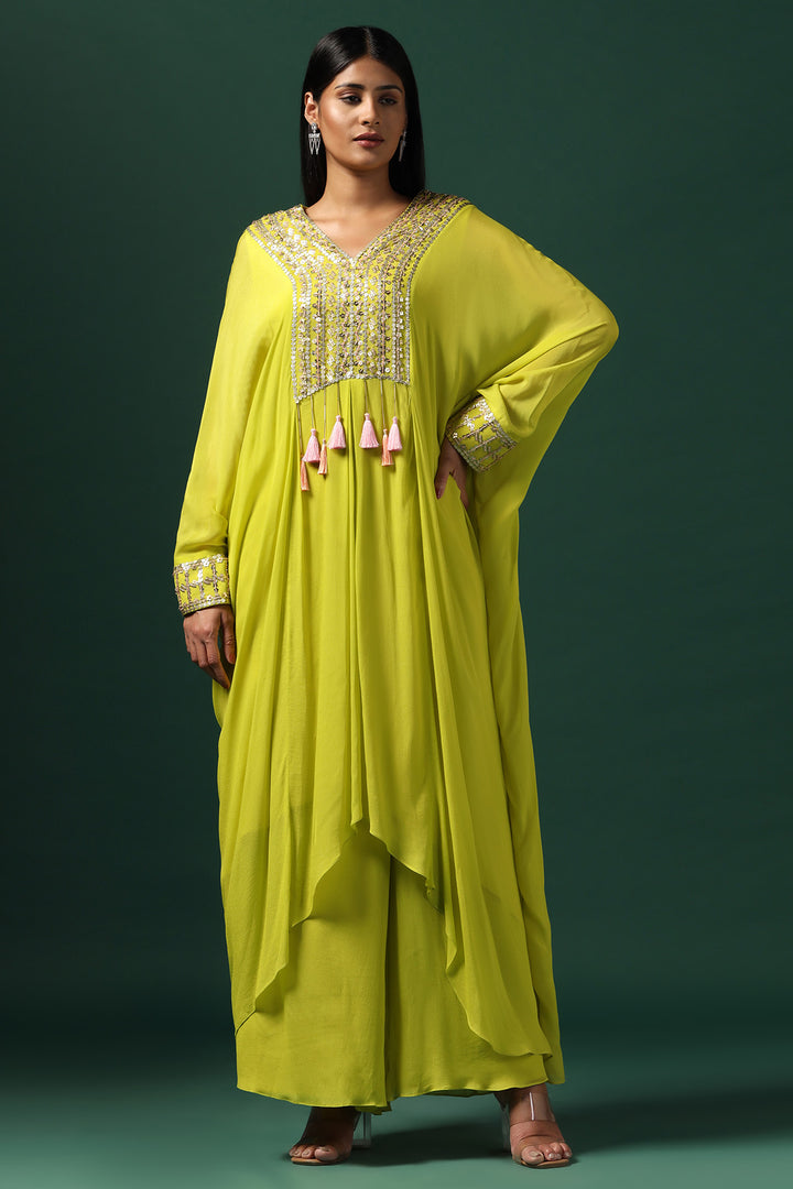 GREEN KAFTAN SET WITH PANTS