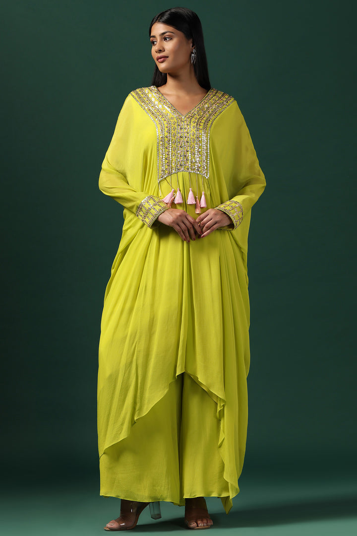 GREEN KAFTAN SET WITH PANTS