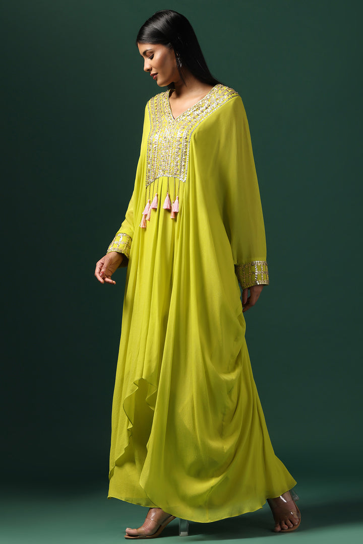 GREEN KAFTAN SET WITH PANTS