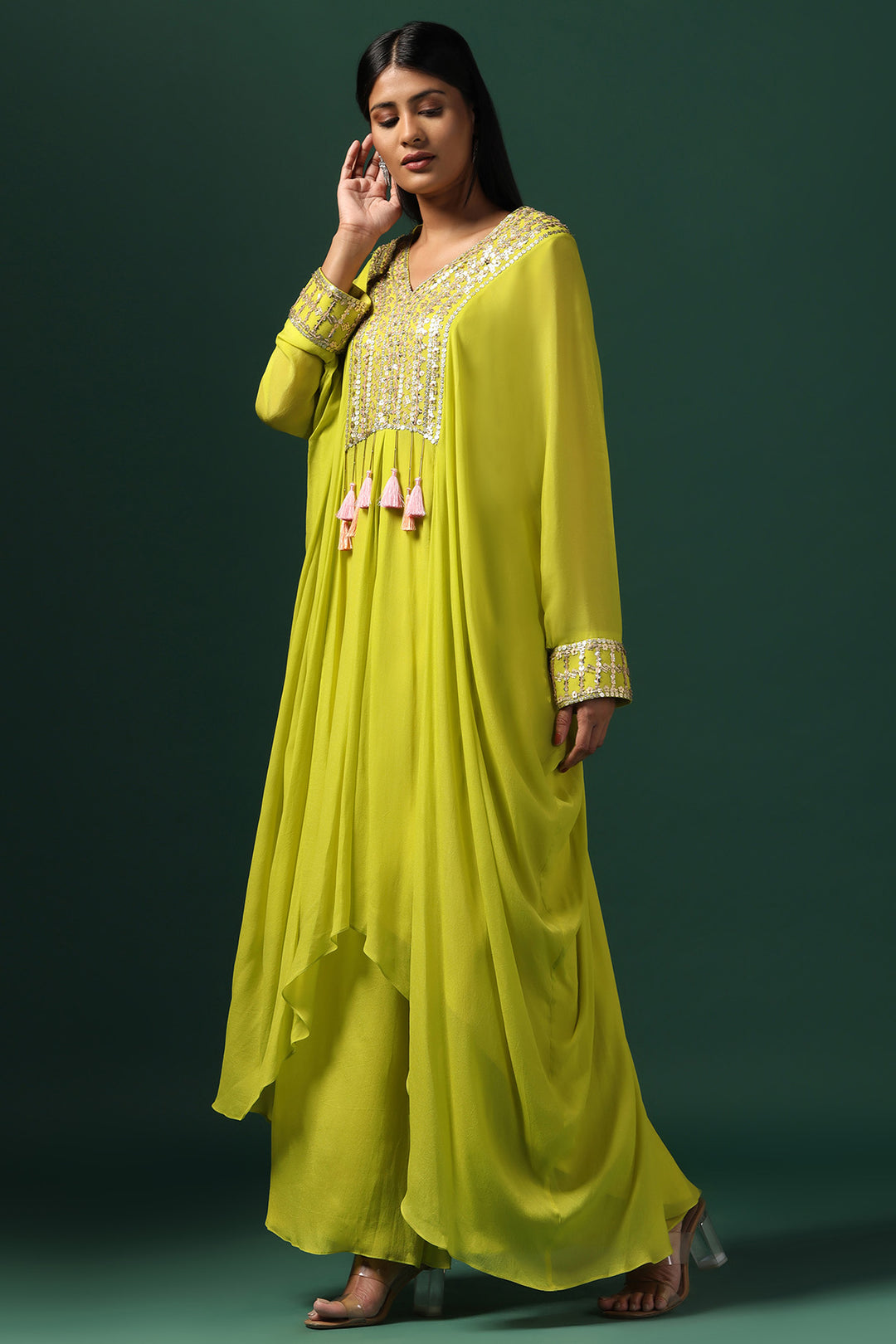 GREEN KAFTAN SET WITH PANTS