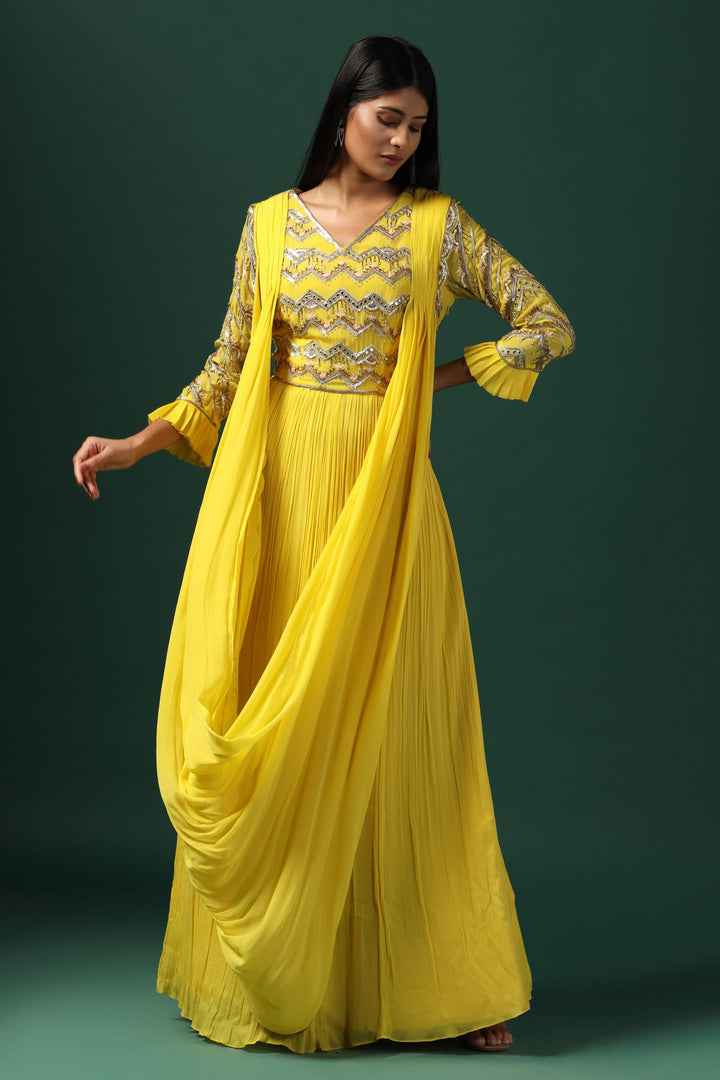 Yellow Embroidered Georgette Gown