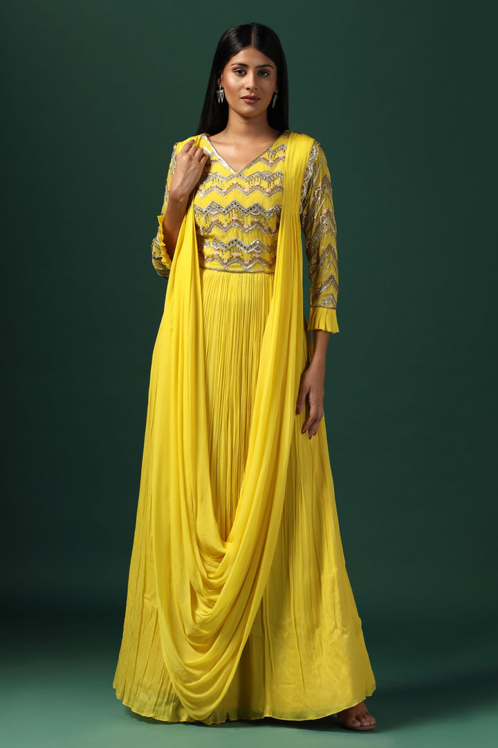 Yellow Embroidered Georgette Gown