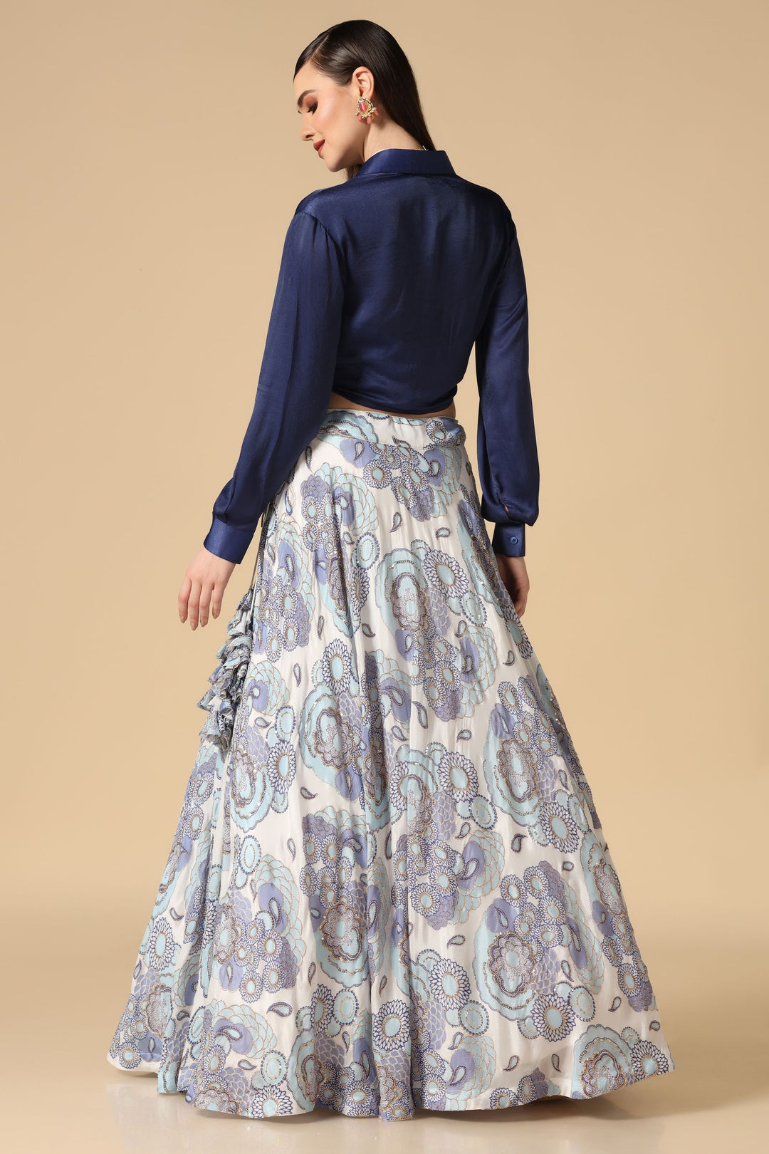 Blue Shirt and Printed Lehenga Set