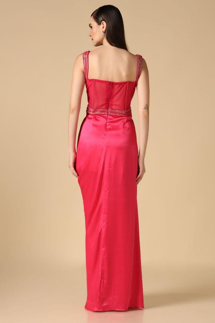 Pink Embroidered Slit Gown