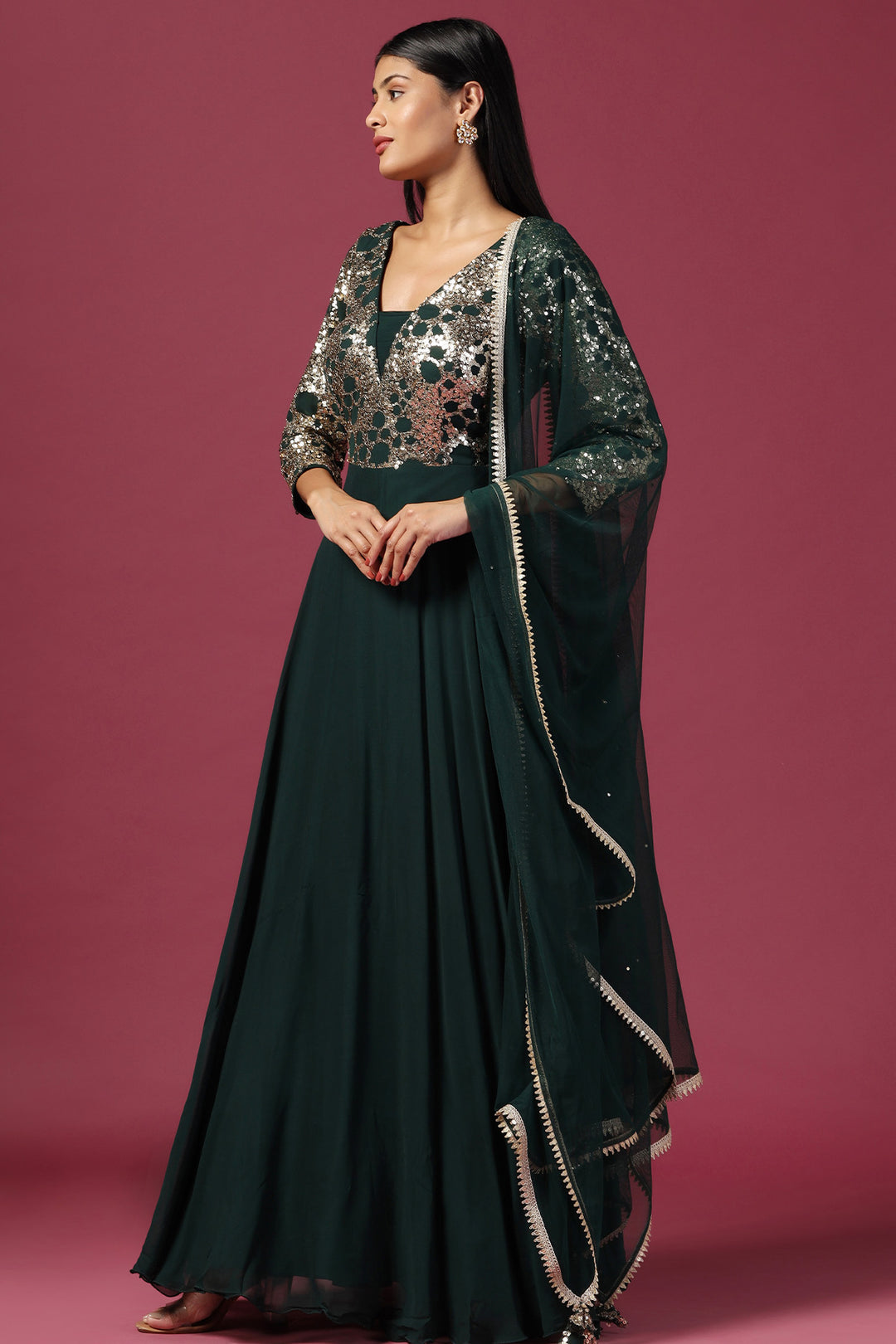 Jaal Sequins Work Anarkali Set