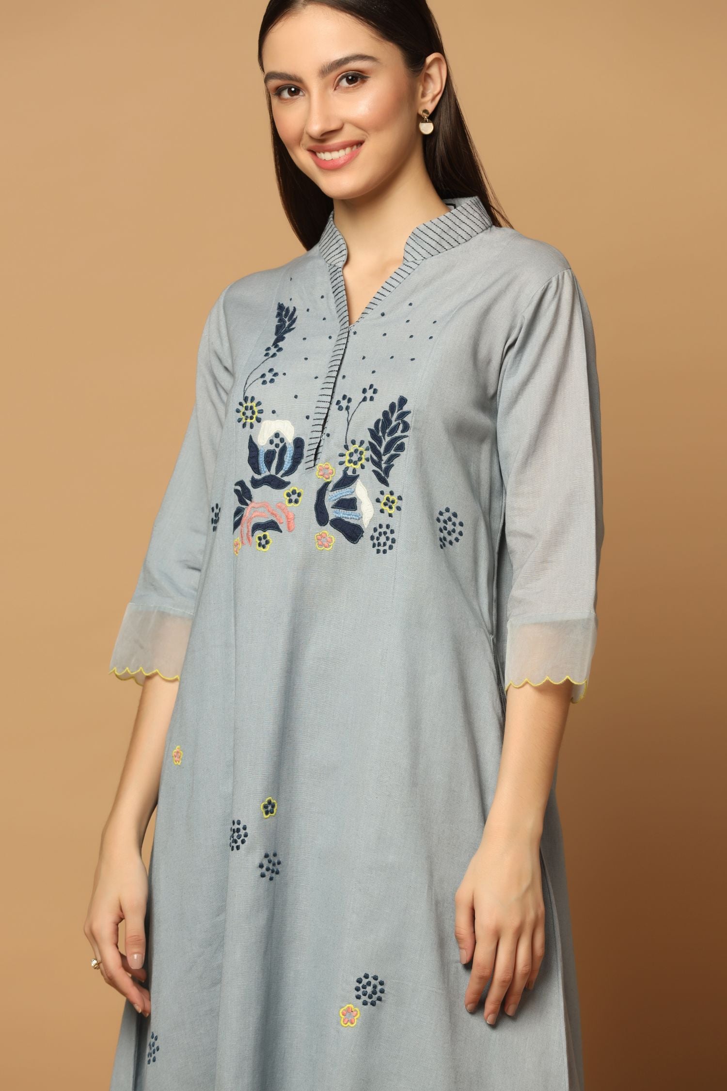 Grey Colour Kurta Set with Reshma Work and Paired with Dupatta
