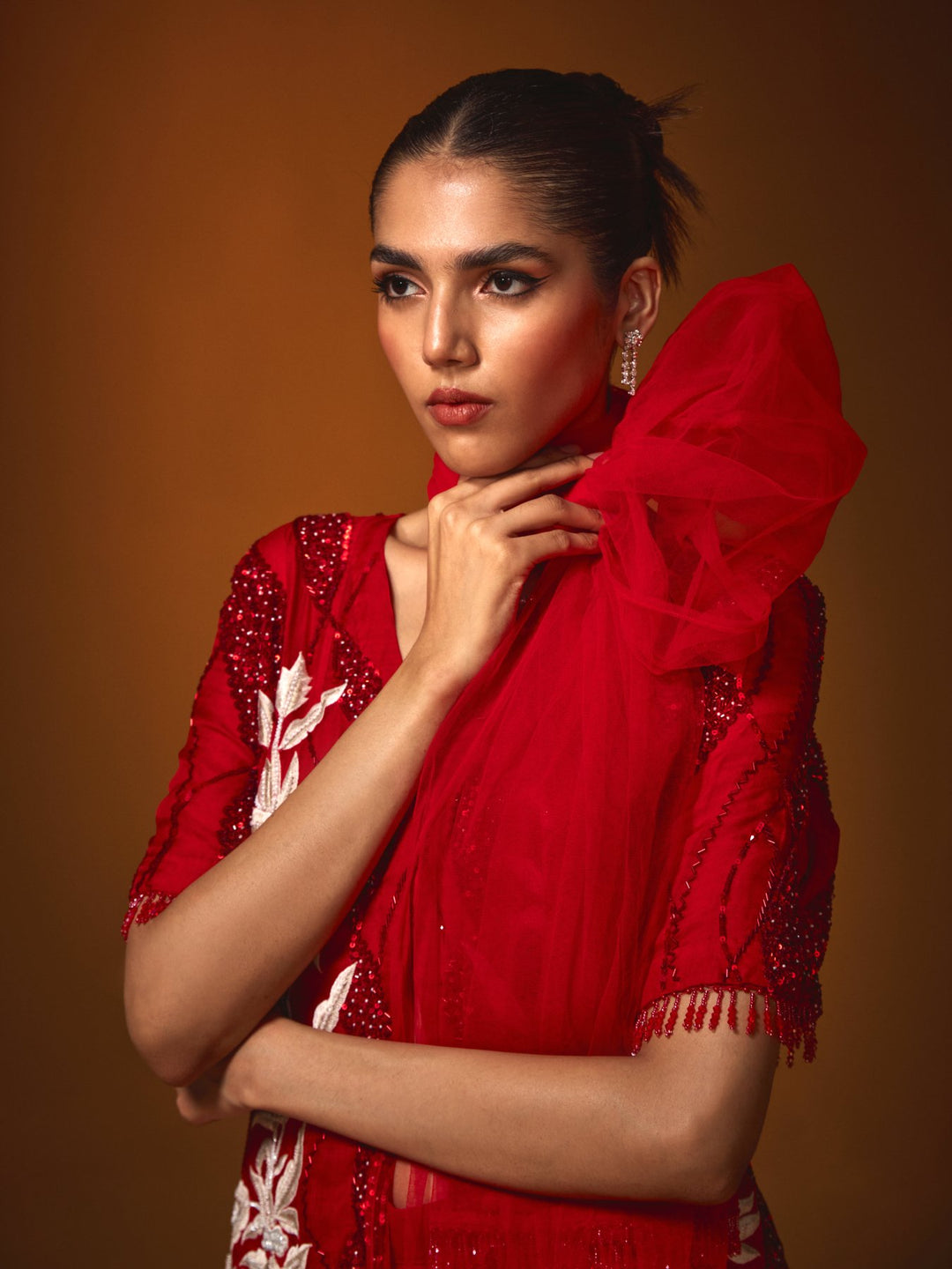 Red Georgette Kalidar Sharara Set with Hand Embroidery