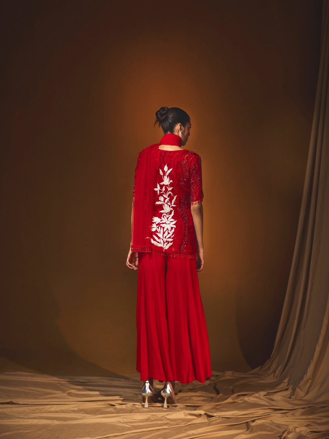 Red Georgette Kalidar Sharara Set with Hand Embroidery