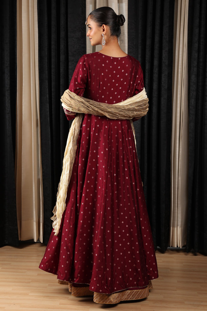 Maroon Embroidered Stylized Anarkali Set