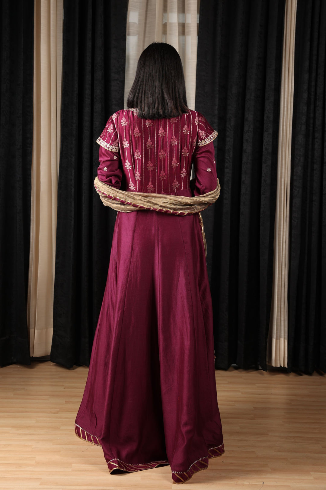 Maroon Embroidered Anarkali Set with Viscose Pants