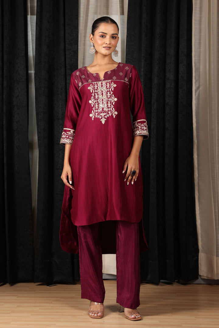 Maroon Embroidered Co-ord Set