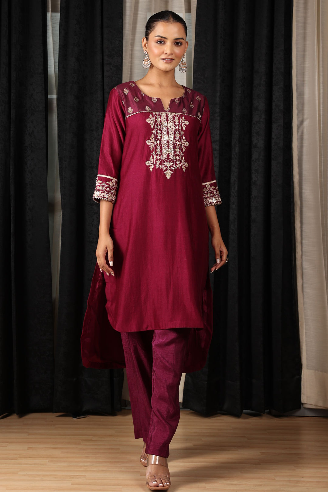 Maroon Embroidered Co-ord Set