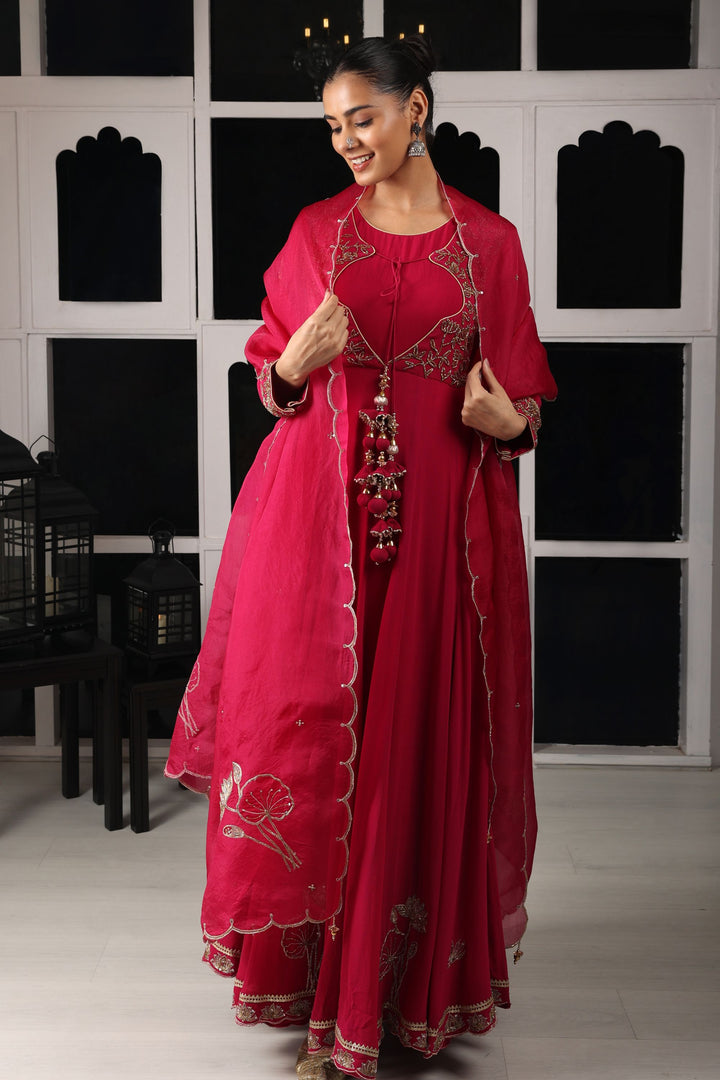 Pink Embroidered Stylized Anarkali Set