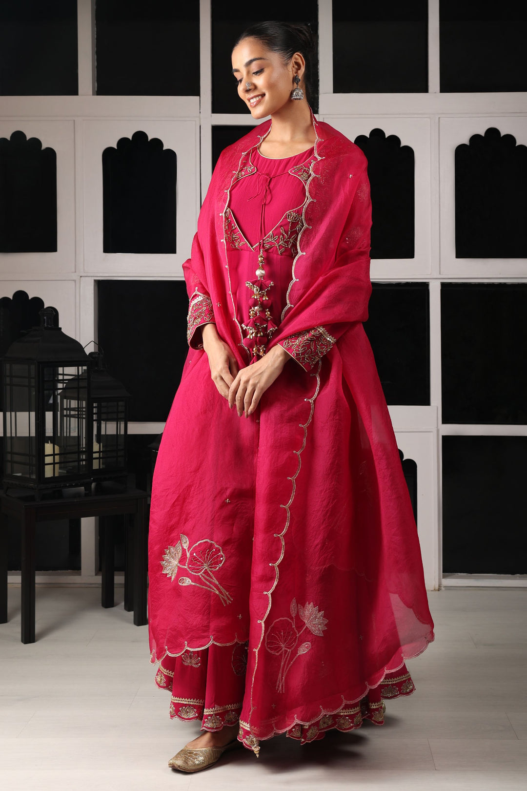 Pink Embroidered Stylized Anarkali Set