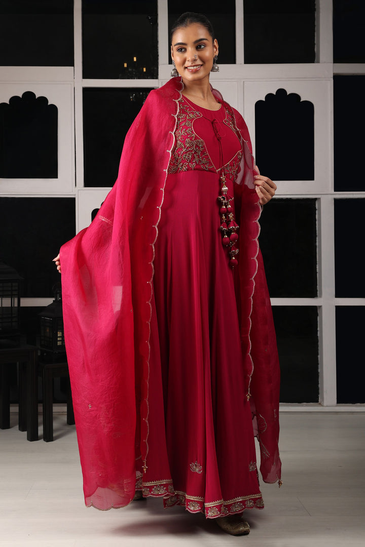 Pink Embroidered Stylized Anarkali Set