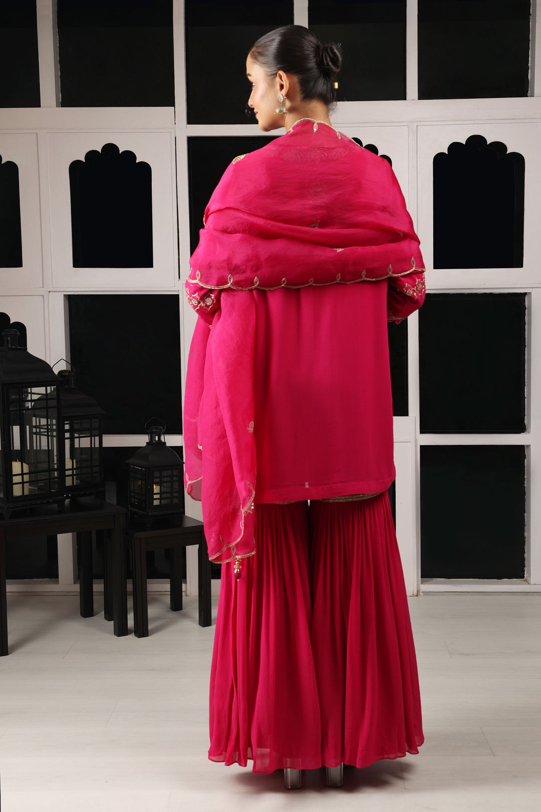 Pink Embroidered Kurta Sharara Set