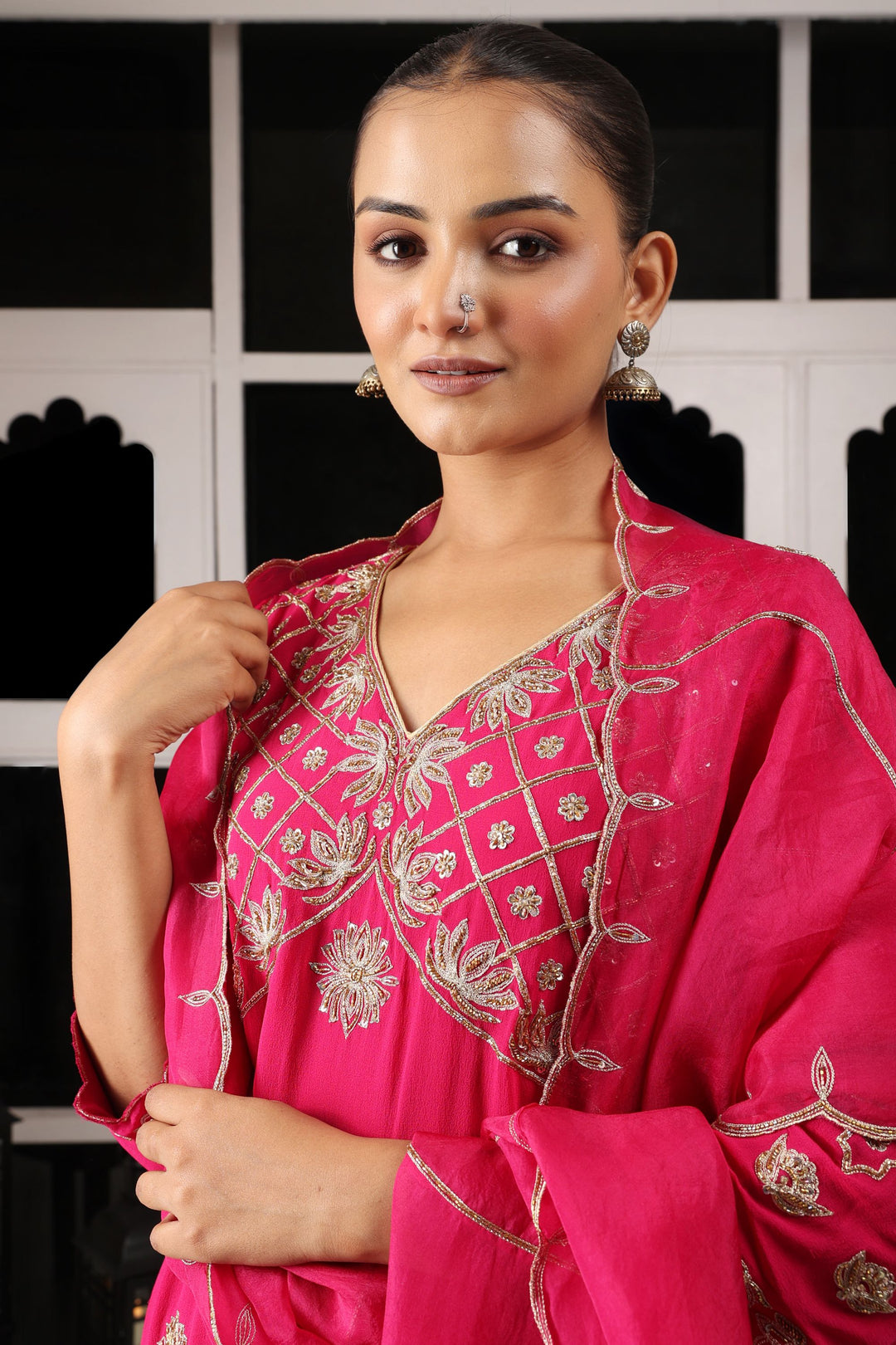 Pink Embroidered Kurta Sharara Set