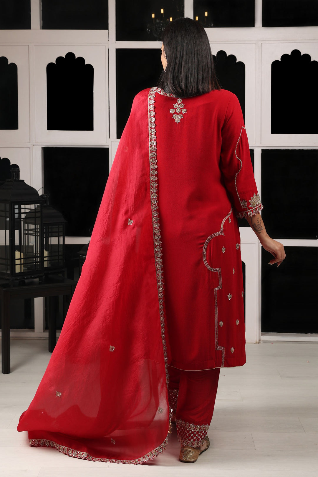 Red Embroidered Kurta Set