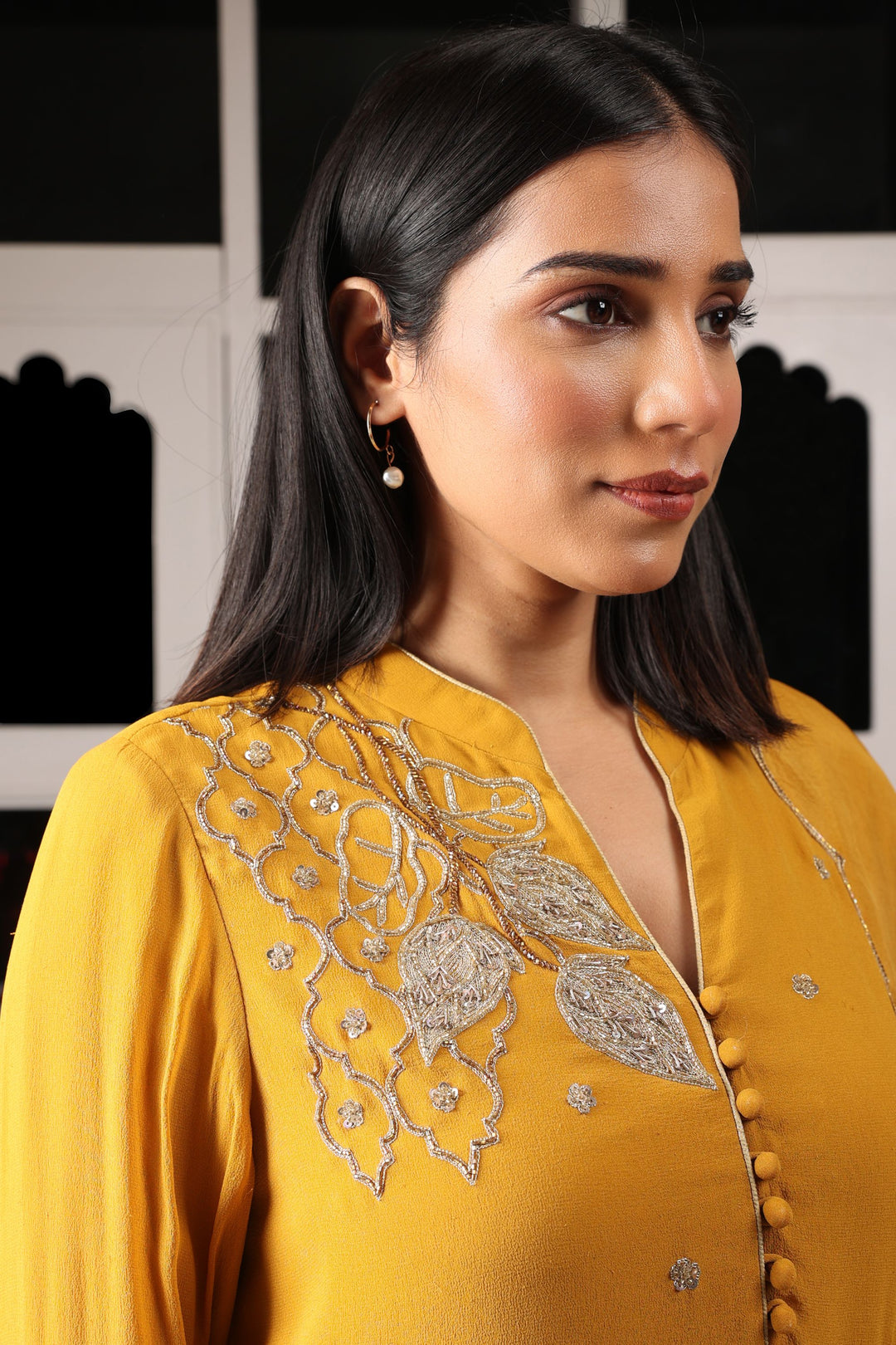 Yellow Mustard Embroidered Kurta Set