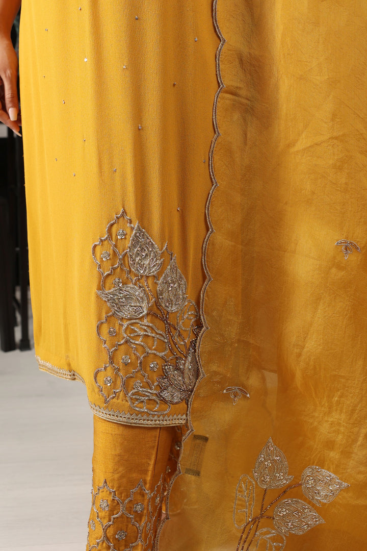 Yellow Mustard Embroidered Kurta Set