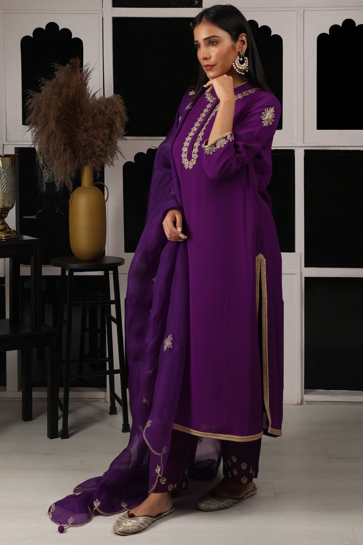 Purple Embroidered Kurta Set