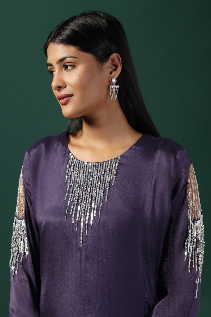 Purple Embroidered Kurta Paired with Pants