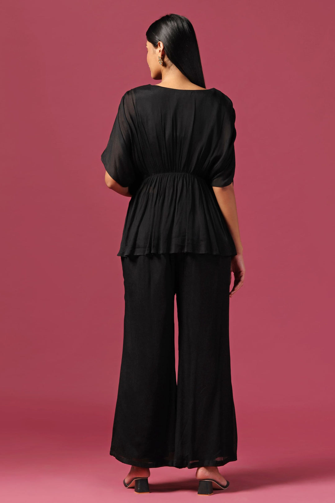 Black Embroidered Kaftan Paired with Pants (Ready To Ship)