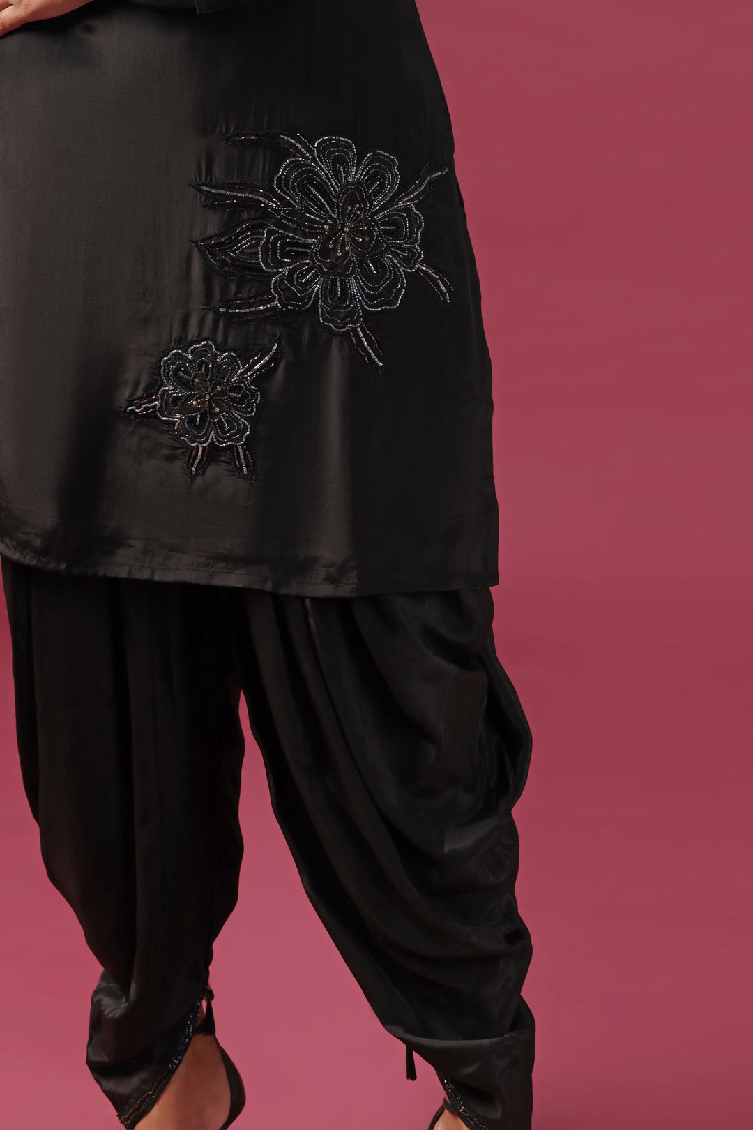 Black Embroidered Kurta Paired with Dhoti Pants