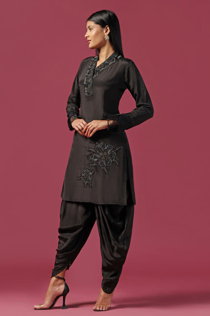 Black Embroidered Kurta Paired with Dhoti Pants