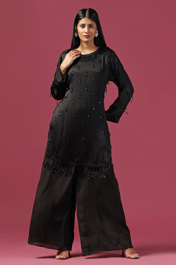 Black Embroidered Kurta Paired with Palazzo