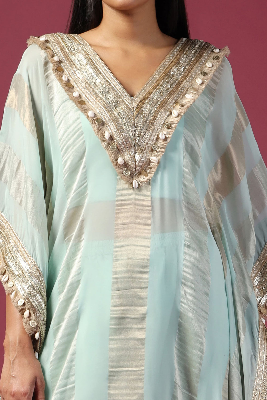 Aqua Kaftan Paired with Bustier & Pants