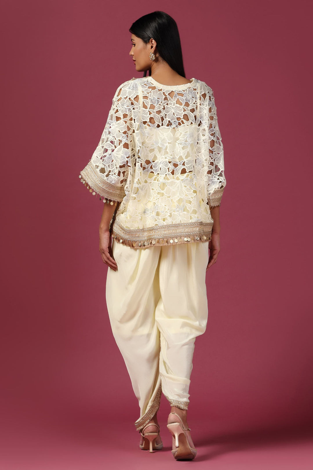 Lemon Yellow Embroidered Kaftan Paired with Bustier & Dhoti Pant