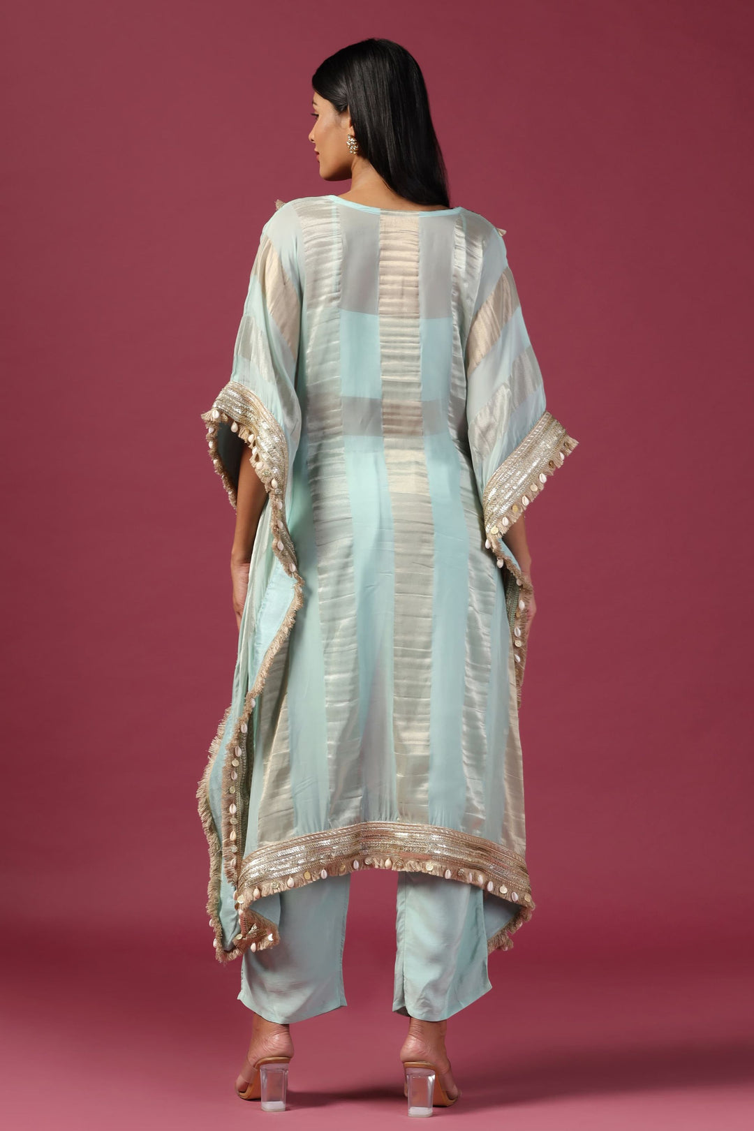 Aqua Kaftan Paired with Bustier & Pants