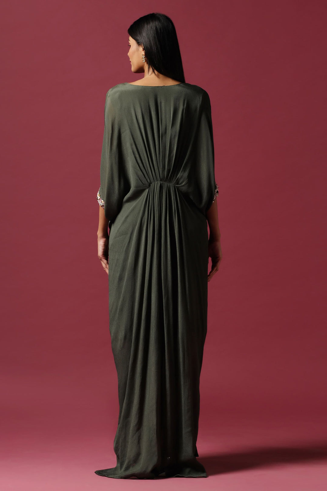 Olive Green Embroidered Gown (Ready To Ship)