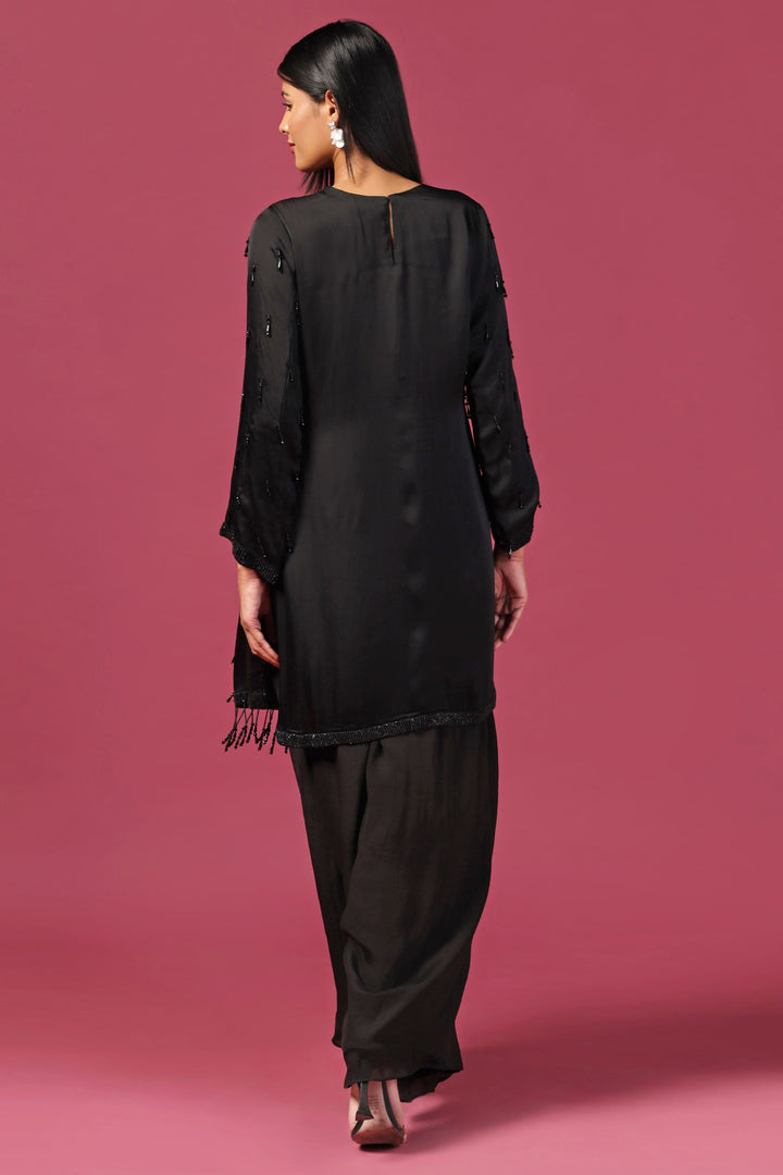 Black Embroidered Kurta Paired with Palazzo